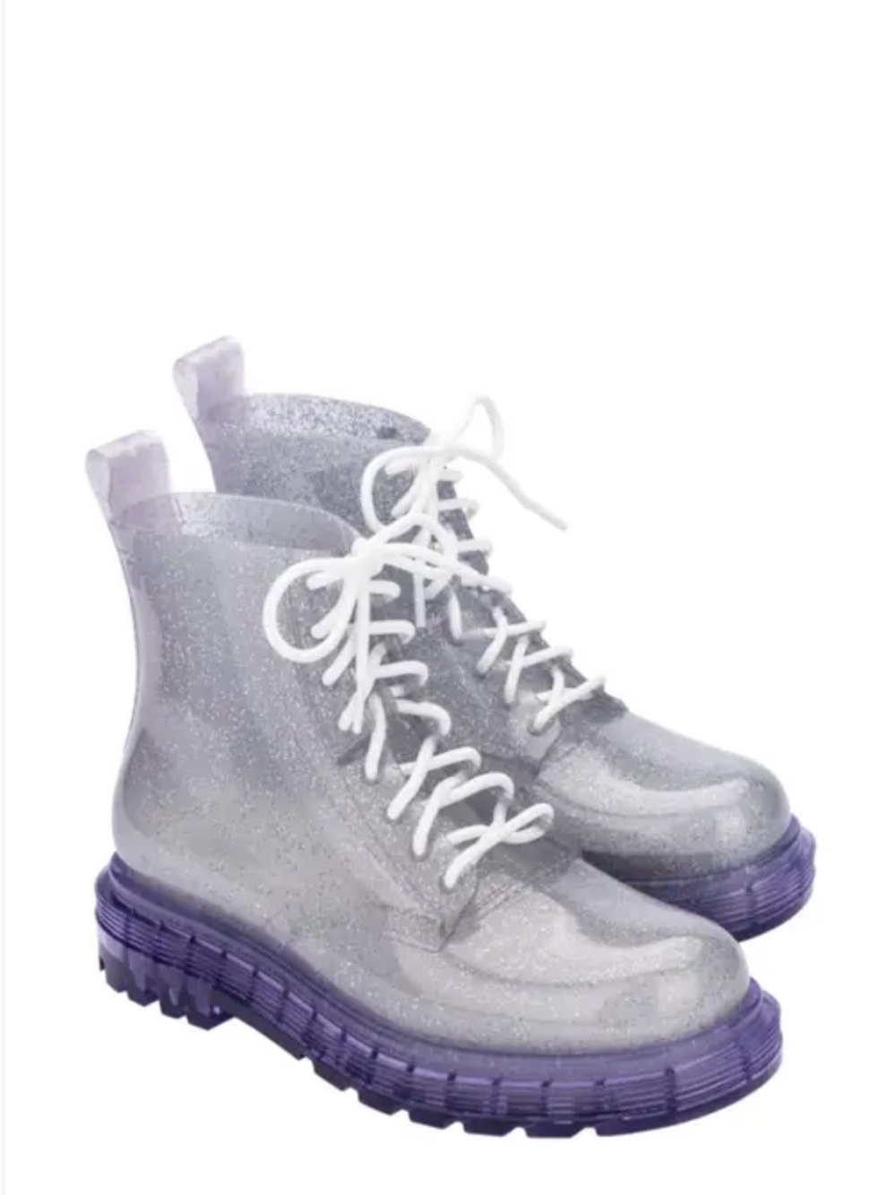 Melissa Coturno Glitter Lace-Up Boots Silver Purple US 7 - NWOT